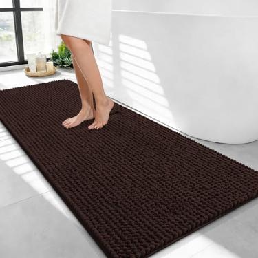 Imagem de OLANLY Tapetes de banheiro espessos 111 x 61 cm, tapetes de banho de chenille absorventes extramacios, suporte de borracha, lavar à máquina, secar na máquina, tapetes de banho para piso de banheiro