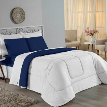 Imagem de Kit Edredom Dupla Face + Jogo de Lençol Queen Nobre 7 peças Malha 100%