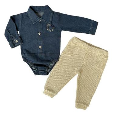 Imagem de Kit 2 Peças Completo Pagão Bebe Mijão Camisa Jeans Luxo, P, Multicolor