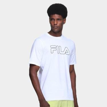 Imagem de Camiseta Fila Letter Outline Masculina, Branco, Chumbo, GG