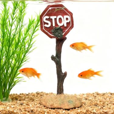 Imagem de Miewenmogu Enfeites engraçados de decoração de aquário sinal de aviso de tubarão decorações de aquário caveiras logotipo ornamentos para aquário acessórios de tanque de répteis (parar)