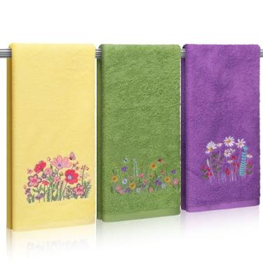 Imagem de SmoothNovelty 3 peças de toalhas de mão de flores de primavera para banheiro 35 x 73 cm bordado flores silvestres florais toalhas de banho de algodão macio absorvente pano de cozinha de flores