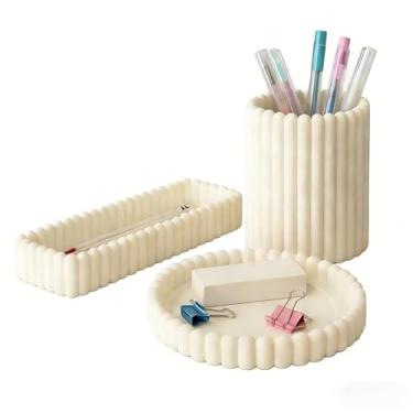Imagem de Kit de Escritório Completo - Conjunto de Organizadores Porta-Canetas e Clips para Mesa de Trabalho e Home Office (Branco)