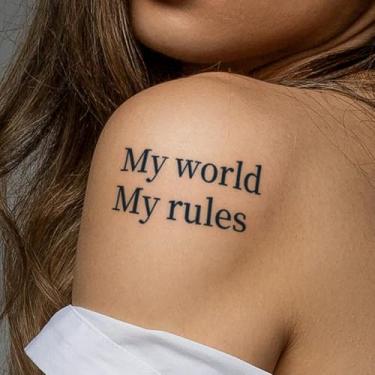 Imagem de Suco de ervas semipermanente "My rules" "My world" tatuagem minimalista com duração de 7 a 14 dias sem queda não reflexivo braço costas ombro pescoço perna corpo tatuagem adesivos 1 pacote