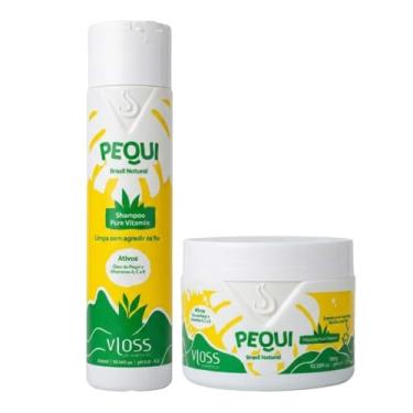 Imagem de Kit Vloss Cosméticos Pequi Brasil Natural – Shampoo 300ml + Máscara Capilar 300g – Hidratação Intensa com Vitaminas A, C e E – Óleo de Pequi Antioxidante, Brilho e Leveza – Não Pesa nos Fios