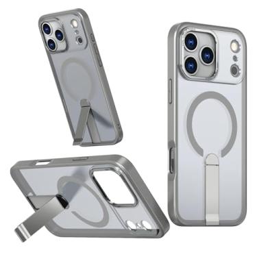 Imagem de SFDSUH Capa magnética translúcida com suporte para iPhone 16e (para iPhone 16e/CINZA)
