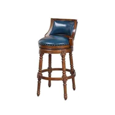 Imagem de Balcão de cozinha vintage banco alto banco alto encosto europeu bar cadeira giratória luz de madeira cadeira de bar de luxo cadeiras de bar (azul)