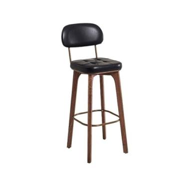 Imagem de Balcão de cozinha retrô leve luxo cadeira de bar encosto de madeira banco alto doméstico simples cadeira de bar caixa bancos altos comerciais cadeiras de bar (preto)