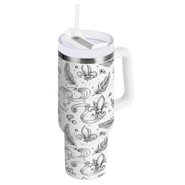 Imagem de Blueangle Copo isolado Carnaval de 850 g Carnaval com alça e tampa de palha, caneca de viagem reutilizável de aço inoxidável (594)