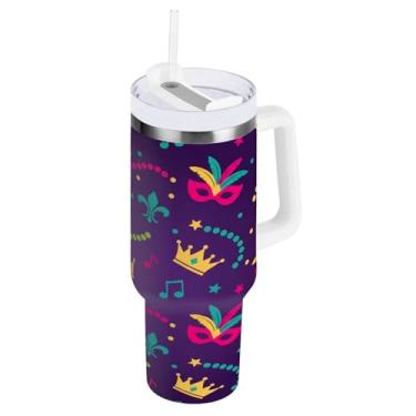 Imagem de Blueangle Copo térmico Carnaval 5 Carnaval de 850 g com alça e tampa de palha, caneca de viagem reutilizável de aço inoxidável (579)