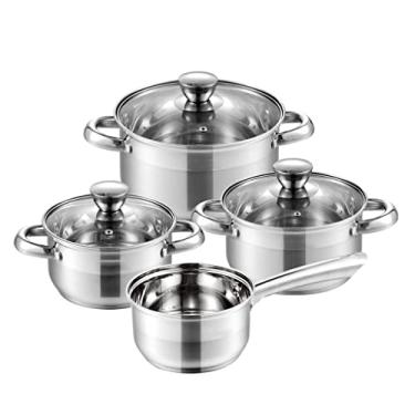 Imagem de Conjunto de panelas de aço inoxidável, 7 peças, panela de cozinha, caçarola, panela a vapor com tampa de vidro