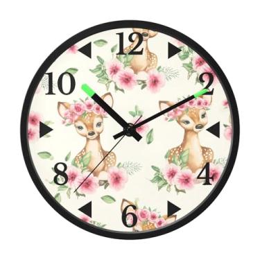 Imagem de STAYTOP Lindo cervo com flores, relógio de parede LED para quarto com brilho noturno, relógios de parede silenciosos de 30 cm para decoração de sala de estar, controle de som, relógio de parede