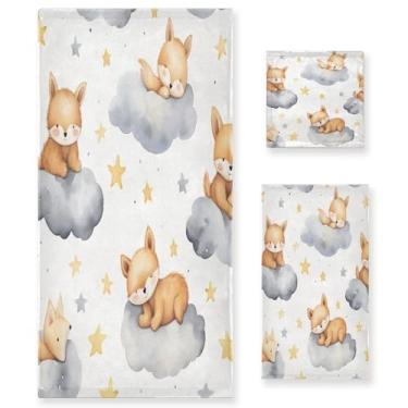 Imagem de xigua Lindo conjunto de toalhas de banheiro de raposa absorvente macio 3 peças toalha de banho toalha de mão toalhas decorativas para banheiro, academia, hotel, praia, piscina