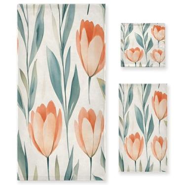 Imagem de xigua Conjunto de toalhas de banheiro de tulipas aquarela absorvente macio toalha de banho de 3 peças toalha de mão toalhas decorativas para banheiro, academia, hotel, praia, piscina