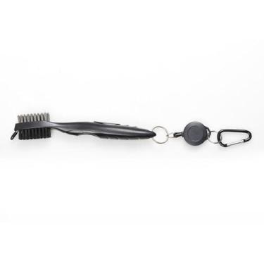 Imagem de Escova de limpeza multifuncional para tacos de golfe com cerdas duplas de aço nylon, ferramenta de manutenção de ranhura de precisão para jogadores profissionais, preta