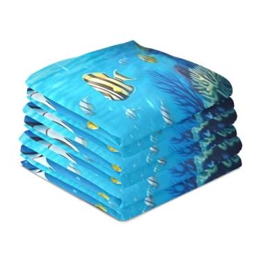 Imagem de Wassud Toalhas de cozinha coloridas de recife de peixe toalhas de prato de cozinha pacote com 6 panos de prato macios com laço para pendurar toalha de mão super absorvente de secagem rápida toalhas de