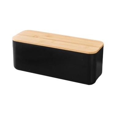 Imagem de Bothyi Caixa de pão com tampa de madeira, recipiente de armazenamento espaçoso e versátil para guardar pão, donuts, sobremesas e lanches, Tampa Preta Sem Furo