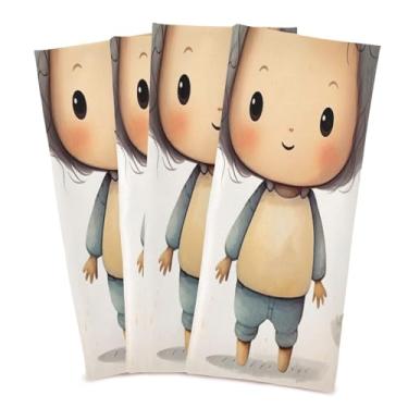 Imagem de Wassud Toalhas de cozinha padrão de desenho animado panos de prato de cozinha pacote com 4 panos de prato macios com laço para pendurar toalha de mão super absorvente de secagem rápida toalhas de chá