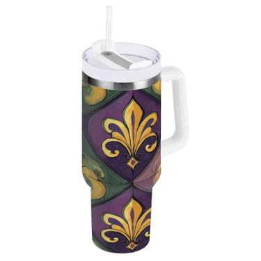 Imagem de Blueangle Copo isolado de carnaval de 850 g com alça e tampa de palha, caneca de viagem reutilizável de aço inoxidável (84)