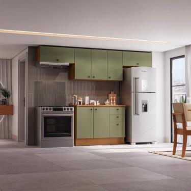 Imagem de Armário de Cozinha Completa 280cm Canela/Verde Frevo Pixel Kappesberg