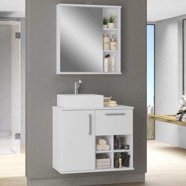 Imagem de Conjunto Para Banheiro Gabinete 01 Gaveta Com Cuba E Armário Aéreo Bia B06 Branco - Lyam Decor