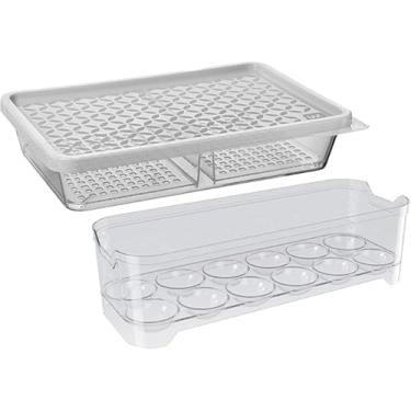 Imagem de Kit Porta Ovos 12 unds + Organizador de Frios Com Divisória Suporte Para Geladeira