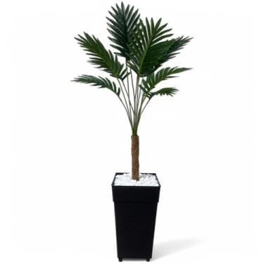 Imagem de Planta Artificial Palmeira 1m com Vaso Rattan, Arranjo Decorativo Grande para Sala, Varanda e Escritório(Vaso Preto)