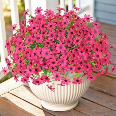 Imagem de Weldomcor Flores artificiais para mães ao ar livre, flores de plástico falsas para decoração de margaridas falsas para pendurar plantadores que não desbotam com folhas de eucalipto jardim varanda