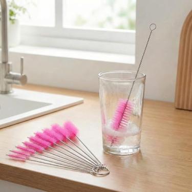 Imagem de Conjunto de escovas de limpeza de nylon, 10 peças pequenas escovas de detalhes para limpeza de precisão, tubos, eletrônicos e limpeza doméstica, cerdas de nylon duráveis, rosa