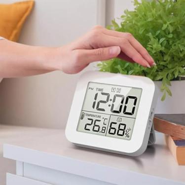 Imagem de Despertador digital pequeno, temporizador digital à prova d'água com alarme, cronômetro de cozinha, termômetro higrômetro, relógio de parede, relógio portátil com umidade, para banheiro e cozinha