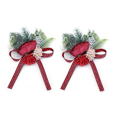 Imagem de Ainoli 2 peças de flor de pulso de dama de honra para casamento, corpete de noiva para festa de casamento, aniversário (Vermelha)