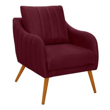 Imagem de Poltrona Salem Veludo Pés Palito Castanho Cor Vinho