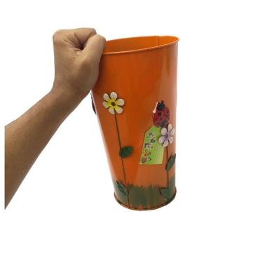 Imagem de Vaso Balde Enfeite De Ferro Jardim Varanda Flor Laranja