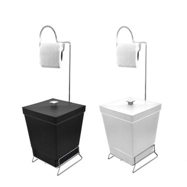 Imagem de Kit 2 Lixeiras Com Suporte De Papel Higiênico - Stolf Preto + Branco