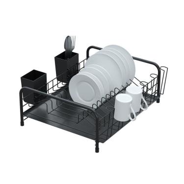 Imagem de Escorredor De Louças Tubular Com Bandeja E Porta Talheres Plástico - Stolf Preto