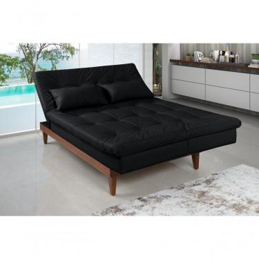 Imagem de Sofá Cama Versátil 3 Lugares Império Reclinável Pés Madeira Espuma D33 Corano Preto 311