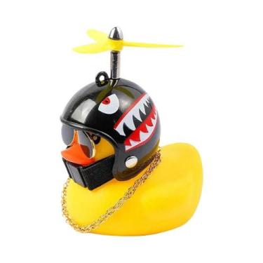 Imagem de Pato De Borracha Amarelo Para Moto E Carro Com Hélice, Capacete E Ócul