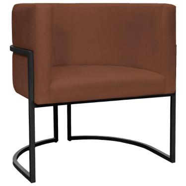 Imagem de Poltrona Decorativa Para Recepção Luna Suede Base De Ferro Preta - Terracota, Suede