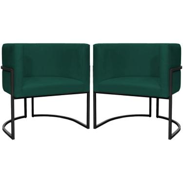 Imagem de Kit 2 Poltronas Luna Suede Cores Base De Ferro Preta - Verde, Suede