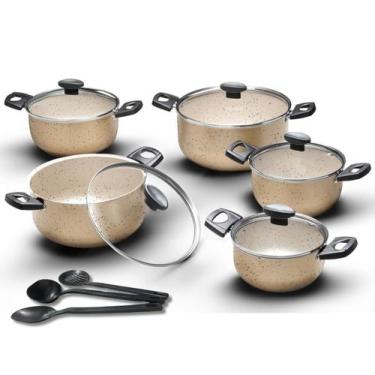 Imagem de Jogo de Caçarolas 5 Peças Antiaderente Grandes Kit Tampa de Vidro Conj