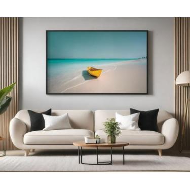 Imagem de Quadros Decorativos com Moldura Praia Deserta Barco para Sala Quarto e