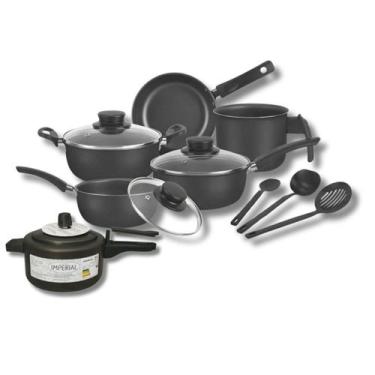 Imagem de Conjunto Jogo 9Pç Panelas Antiaderentes Teflon Tampa Vidro - Alumínio 