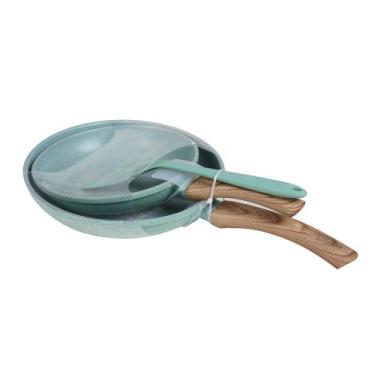 Imagem de Kit 2 Frigideiras Nanocerâmica Granito Verde Com Espátula Antiaderente