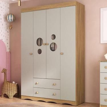Imagem de Guarda-roupa Infantil 122cm com Vidro 4 Portas e 2 Gavetas Sonho Multimóveis MP4473
