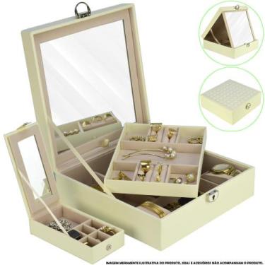 Imagem de Caixa Para Joias Bijuteria Espelho Luxo Creme CBRN13043 - COMMERCE BRA