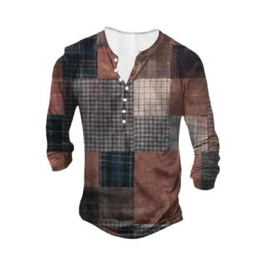 Imagem de Camisa Casual Masculina Vintage De Manga Longa Com Botões, Estilo Solt