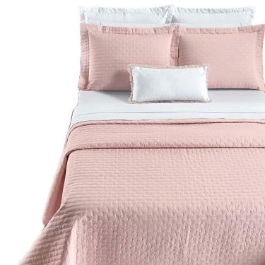 Imagem de Kit Cobre Leito Colcha Quality King 3 Peças Percale 200 Fios Bordado Rosa 100% Poliéster