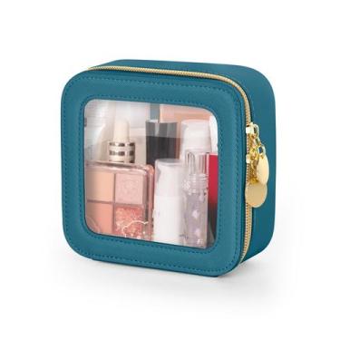 Imagem de Bolsa de maquiagem Soimeat Mini impermeável de couro transparente azul