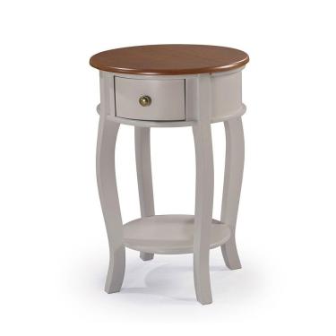 Imagem de Mesa Lateral Redonda com 1 Gaveta e Prateleira 1035 Linz Móveis - Off White/Imbuia Glazer