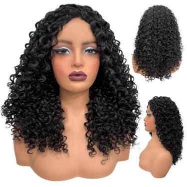 Imagem de Peruca cacheada média ondulada encaracolada 45cm preta 2 - LIONSWIG